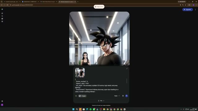 Google Gemini image generation interface showing consistent 3D anime character keyframes